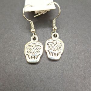 Silver day of the dead sugar skull earrings